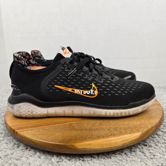 Nike Mens 10.5 Free Rn 2018 Just Do It Black Orange Daily Sneaker AT4246-001 - Picture 3 of 12